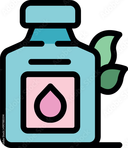 Aromatherapy oil in a bottle with leaf, suggesting natural remedy for relaxation, wellness, and spa treatments