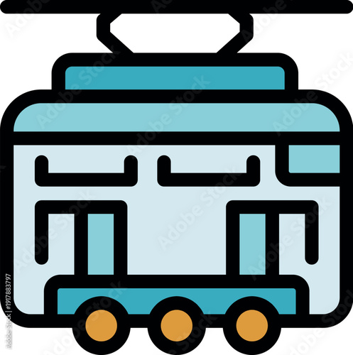 Cable car public transport icon moving on cableway, urban transport concept