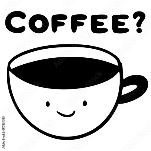 Happy Coffee Cup Doodle with Handwritten Coffee Text for Cafe
