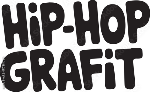 Hip Hop Graffiti Text Art Design, Bold black hip hop graffiti style lettering isolated on white background, representing urban culture, street art, and creative music expression.