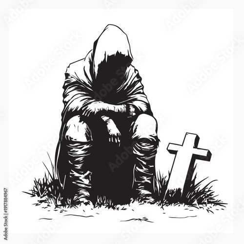 vector illustration of a graveyard keeper