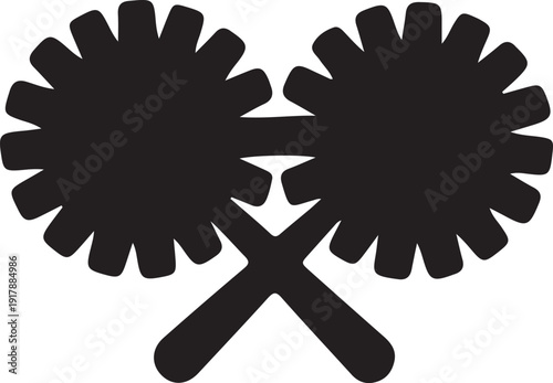 Crossed Dusters Cleaning Icon Silhouette, Black silhouette of two crossed feather dusters, isolated on white background, representing cleaning service, housekeeping, and hygiene maintenance concept.