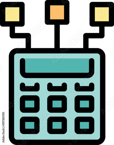 Electronic calculator processing three data streams, simplifying complex calculations with automated efficiency
