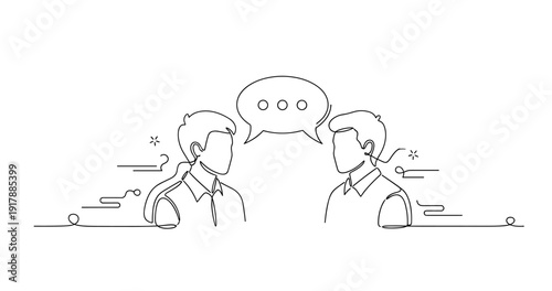 Two people engaged in conversation - line art illustration. None editable stroke
