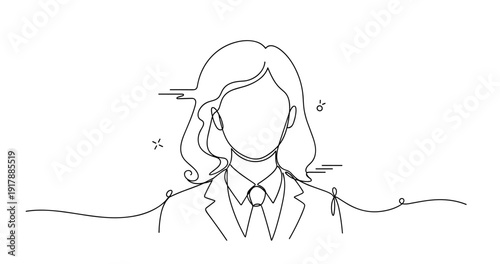 Minimalist line art of female figure in business attire. None editable stroke