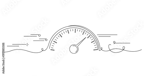 Minimalistic illustration of a speedometer design with movement lines. None editable stroke
