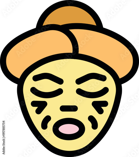 Japanese geisha face with traditional white oshiroi makeup and hairstyle, representing beauty and culture of japan