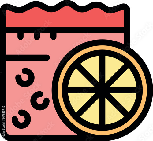 Laundry detergent package with lemon slice representing fresh scent and cleanliness, suitable for washing machine