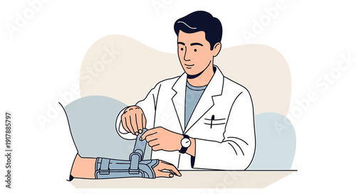 Doctor Adjusting Medical Brace on Patient's Arm for Support and Recovery