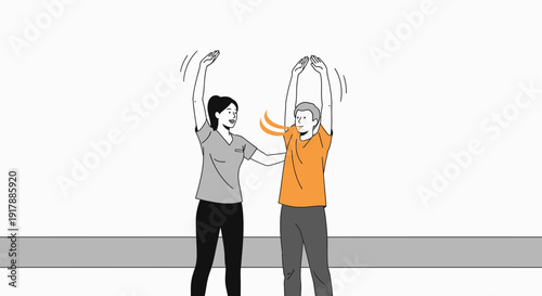 Doctor assisting patient with physical therapy arm exercise in clinic