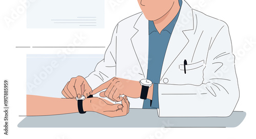 Doctor checking patient's pulse on wrist, medical consultation, healthcare concept