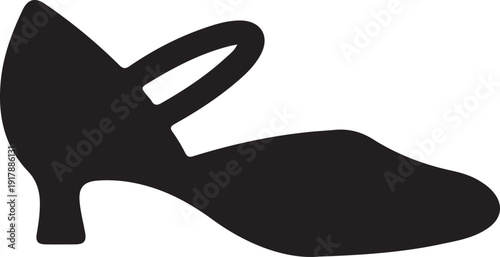 High Heel Shoe Icon Black Silhouette, Minimal black high heel shoe icon isolated on white background, representing fashion, elegance, footwear, style, and women’s apparel symbol.