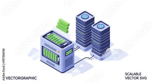Data Storage and Transfer Illustration with Servers and Database.