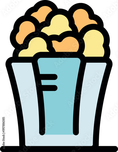Illustration of popcorn in a blue container with a simple design