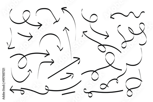 Collection of hand drawn arrows and swirling lines