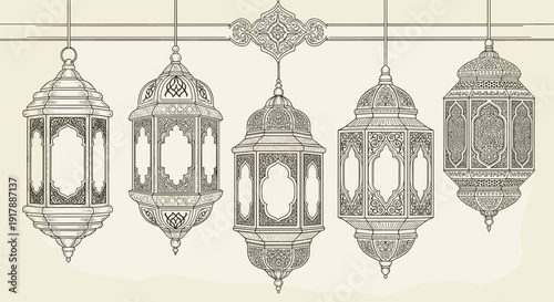Collection of Hanging Lanterns in Various Designs.