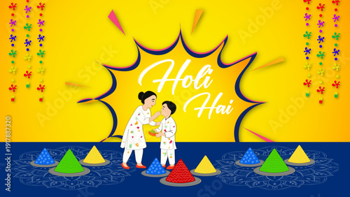 happy holi festival background design with abir, pichkari, color splash