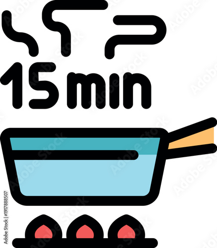 Saucepan with boiling water heated on a gas stove for fifteen minutes, cooking concept