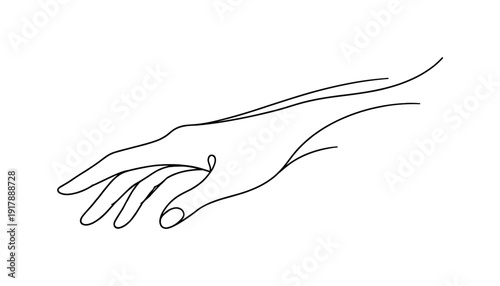 Post Touch. Minimalistic one-line drawing of a human hand withdrawing, the line suggesting motion away from