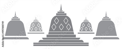  Temple icons, with architectural style and intricate details, flat design style. Set for cultural and architectural themes, can be used for web design, architecture, etc., vector illustration.
