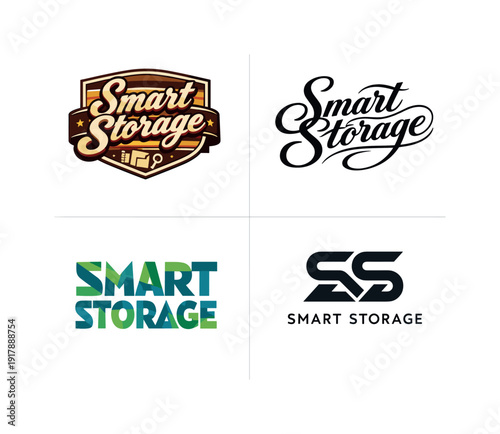 Smart Storage. Set lettering. 4 harmonious lettering variations of the same emblematic
