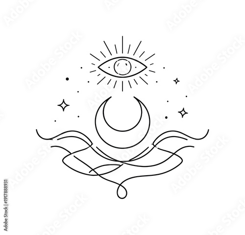 Divine Minimal. Minimalistic one-line drawing sacred sky-like form distilled into one serene symbolic outline,