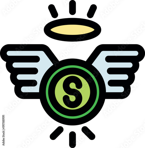 Winged money with angel halo representing easy income, quick cash, fast transactions and financial freedom