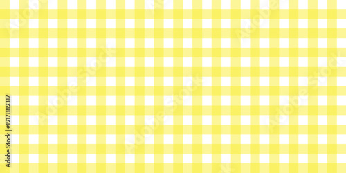Yellow gingham fabric seamless pattern. Cute check plaid. Picnic kitchen tablecloth texture. Gingham square vintage texture. Vector illustration isolated on white background.