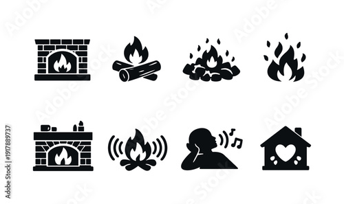 Listening to the sound of a crackling fire. Filled icon set of Listening to the sound of a