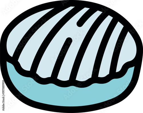 Simple seashell icon with light blue and black lines, evoking beach vibes and ocean life