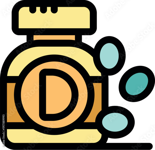 Vitamin d bottle spilling capsules, essential for calcium absorption, bone health, and immune function