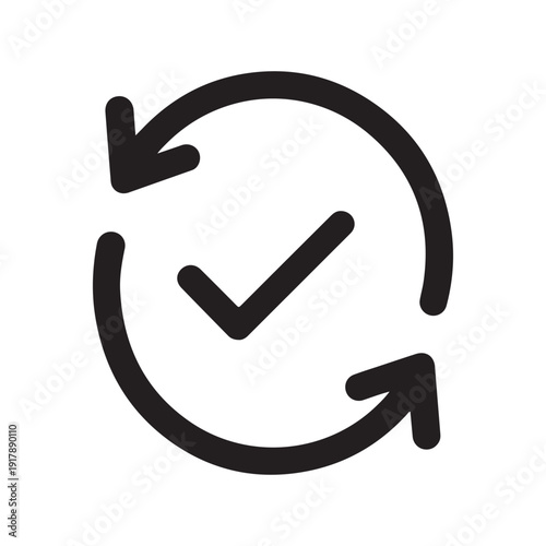 Circular arrows and checkmark icon for repeat, refresh, confirm and completion