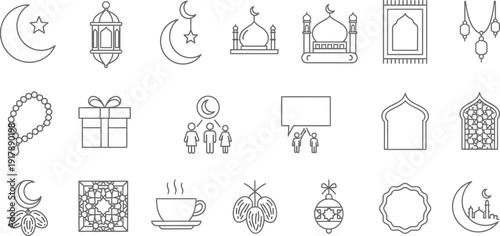 Ramadan and eid al-fitr celebration symbols set for traditional holiday