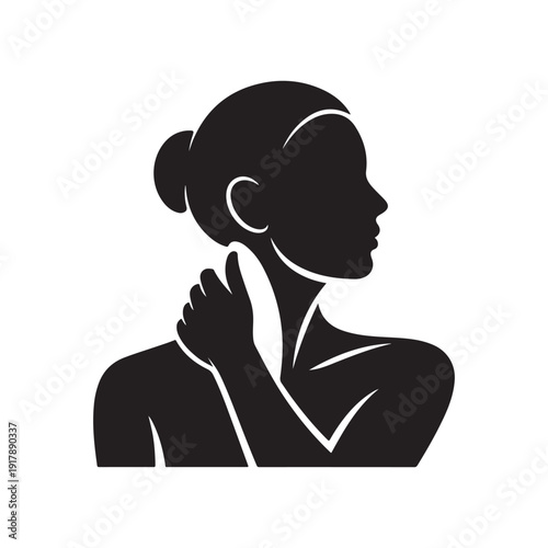 Woman's silhouette touching her neck, representing pain, tension, or beauty care