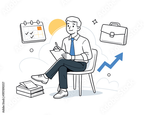 First career steps. Entry-level candidate preparing for interview, calendar and briefcase