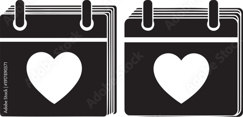 Valentine's Day Calendar Icons - Vector Graphics with Heart Symbol