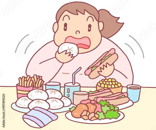 Tableau sur toile 病気・疾患のイラスト - 過食症・食べ過ぎ・過剰摂食