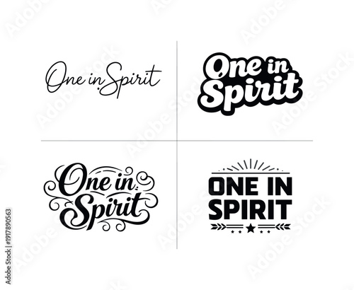 One in spirit. Set lettering. 4 harmonious lettering variations of the same emblematic