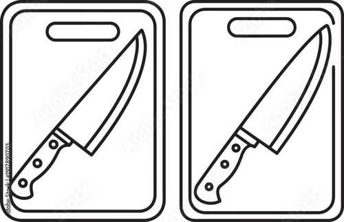 Chef Knife Icons - Vector Graphics of Kitchen Knives on Cutting Boards