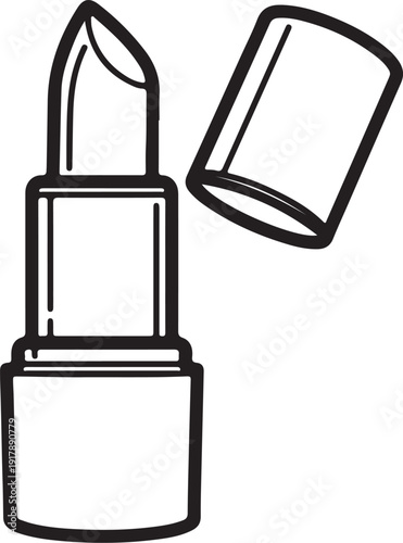  Elegant black lipstick cosmetic product minimalist design opened with cap off in simple studio setting beauty fashion style illustration for makeup advertising promotion presentation 