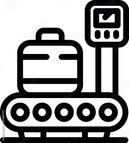 Baggage handling system scanning luggage at airport security check point with weight and x ray control