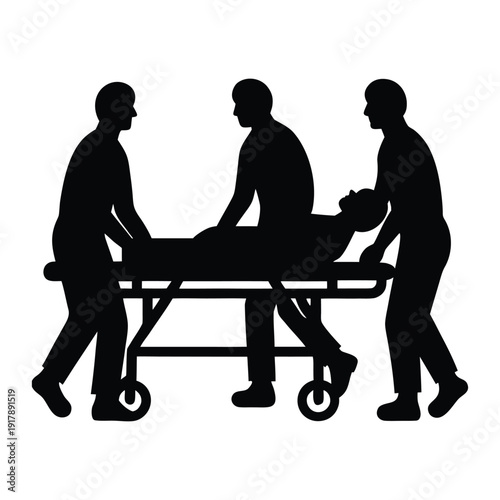  Paramedics Pushing Patient Stretcher Silhouette