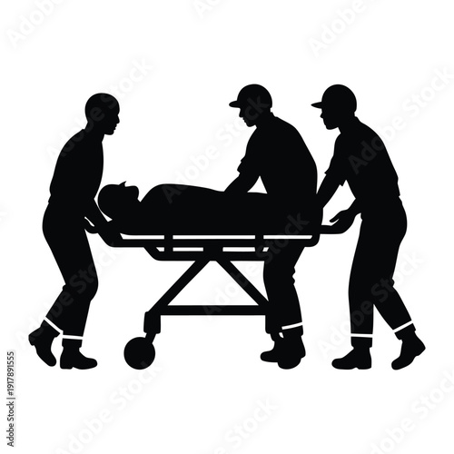  Paramedics Pushing Patient Stretcher Silhouette