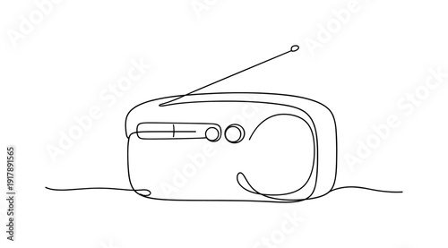 Quiet Frequency. Minimalistic one-line drawing retro radio with smooth silhouette conveying