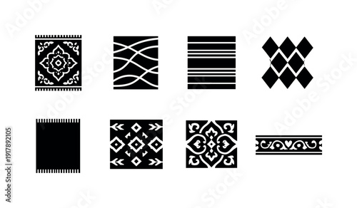 Decorative carpet patterns. Filled icon set of Decorative carpet patterns: oriental rug motif, modern abstract
