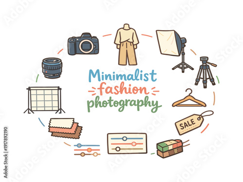 Minimalist fashion photography. Hand drawn illustration of Minimalist fashion photography. camera body, prime