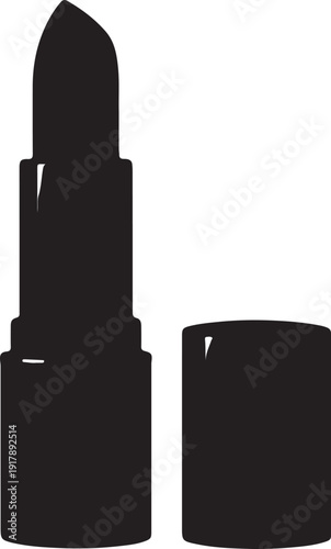  Elegant black lipstick cosmetic product minimalist design opened with cap off in simple studio setting beauty fashion style illustration for makeup advertising promotion presentation 