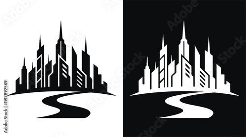 city skyline with road silhouette  urban landscape graphic