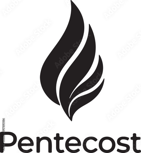 Black and white logo of the religious event known as pentecost featuring a flame design.