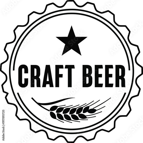 Craft beer logo with a star and wheat illustration in a bottle cap design.